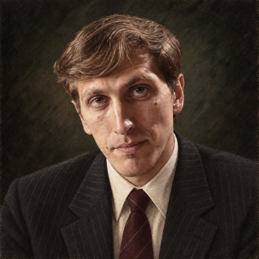 AI-generated portrait: Fischer at his peak (1963–1977) – an artistic interpretation, not a historical photograph